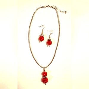 Handmade Vintage Teardrop Dangle Red Crystal Pendant Necklace and Earrin…